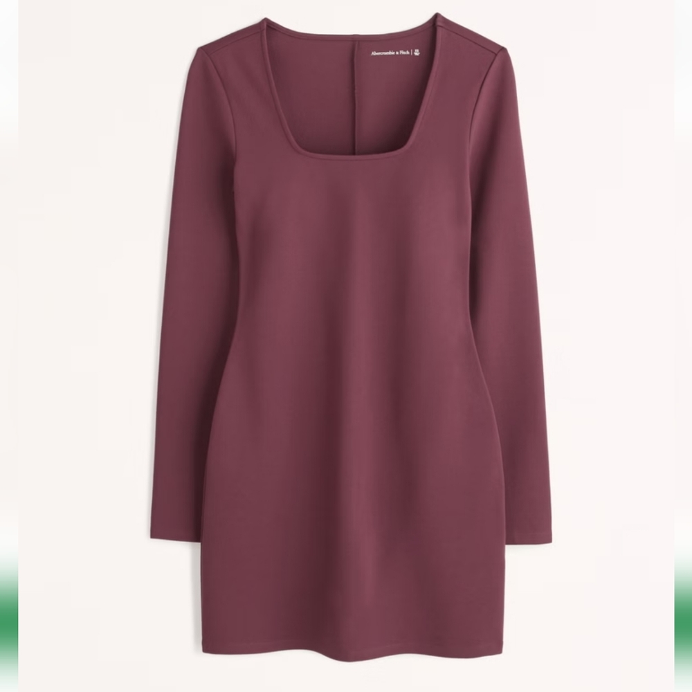Small Abercrombie & Fitch Burgundy Split Cuff Ponte Square neck Mini Dre…